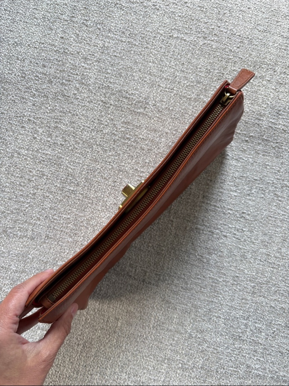 HOBO Leather Turn-Lock Wristlet Clutch in Cognac - Picture 5 of 5